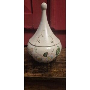 Vintage Hand Painted Studio Pottery Lidded Jar Floral Ceramic Canister Candydish